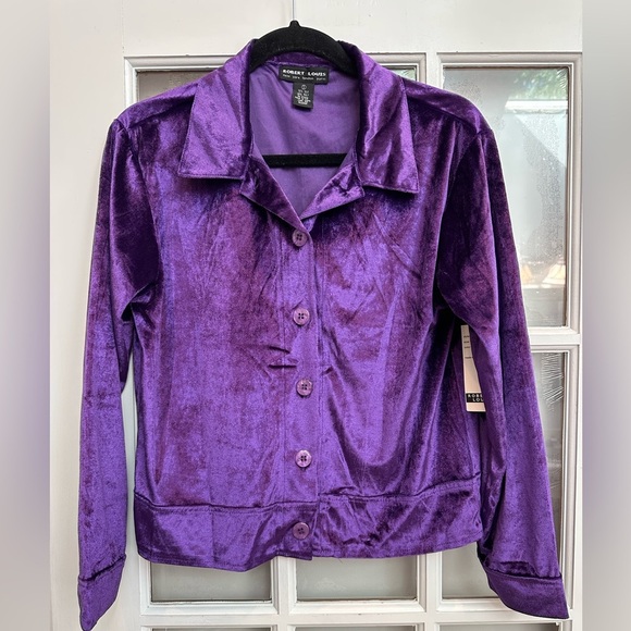 Robert Louis Designer Silk Sasha Purple Velvet Button Up Blouse Size Small S NWT - Picture 1 of 11
